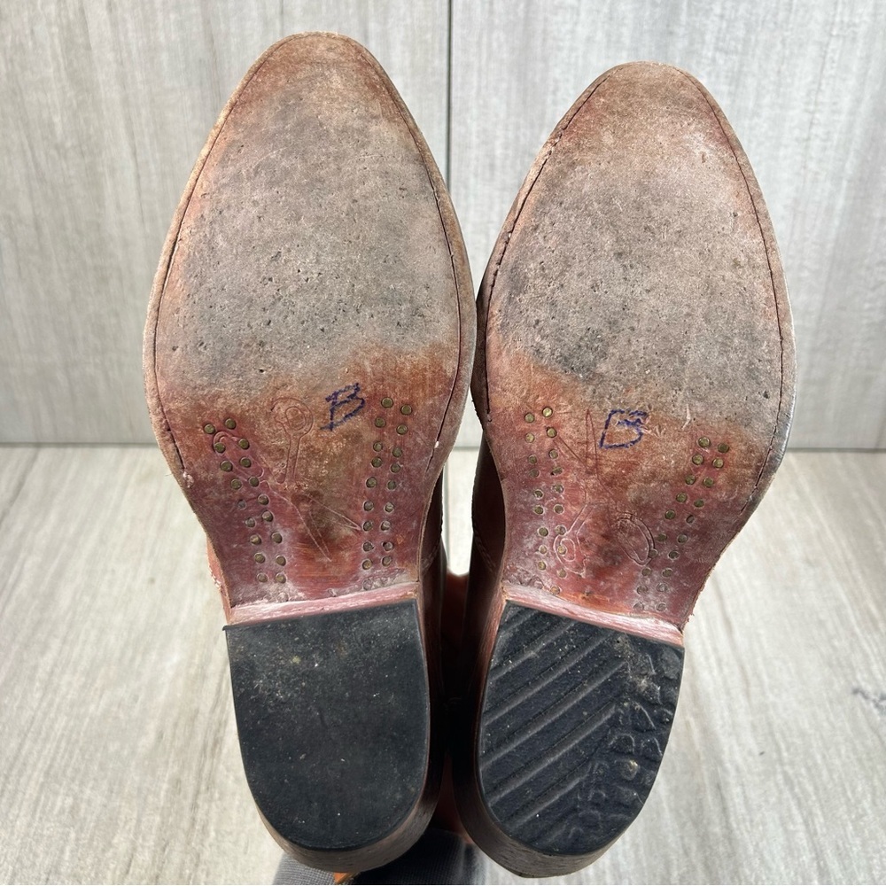 PS Kaufman Rustic Tan Leather Heeled Western Oxford Ankle Booties Women’s Size 6 - Picture 8 of 10